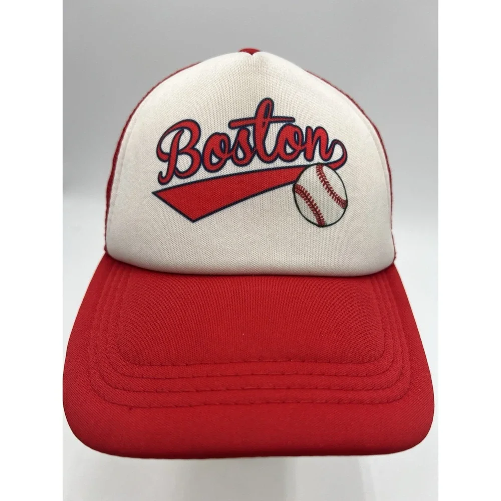 Vintage‎ Boston Baseball Trucker Hat Red White Snapback Mesh Cap Adult OSFM